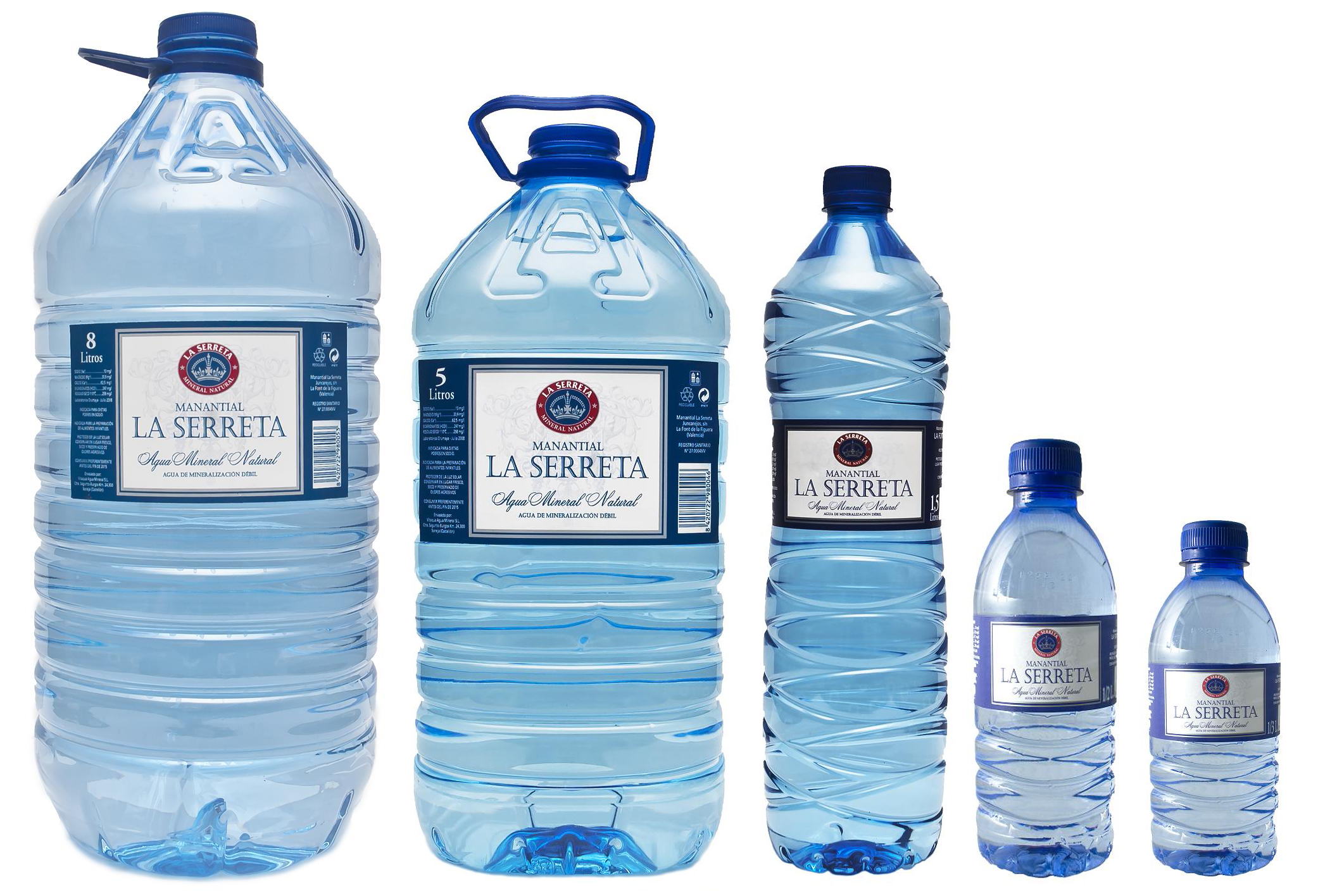 Grupo de envases del agua mineral La Serreta Corona
